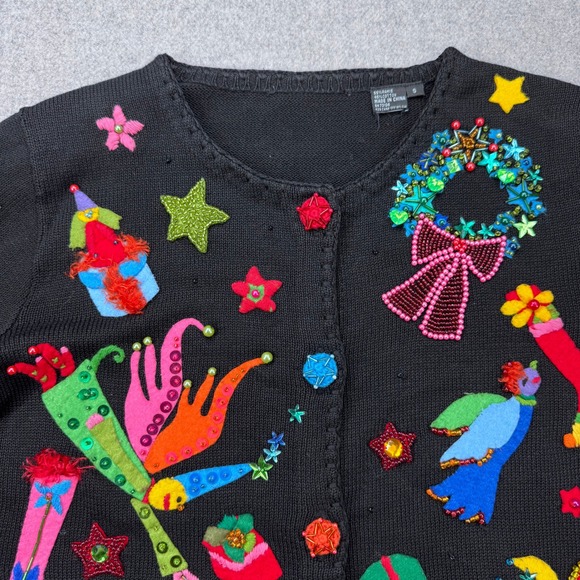 Vintage 90s Michael Simon Christmas "Holiday Whimsy" Cardigan Sweater Sz S *READ - Picture 11 of 14